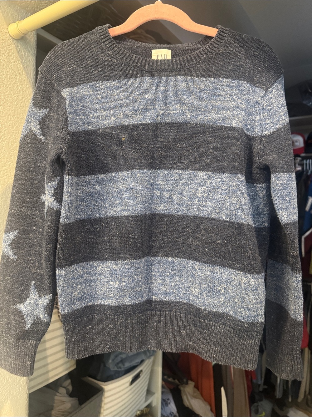 GAP Boys Blue and Charcoal Striped Crewneck Sweater